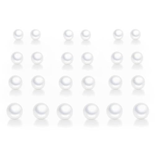 White Imitation Pearls Stud Earrings, Delicate 12 Pairs Pearls Earrings For Women, Classic Elegant Ball Stud Earrings For Ladies