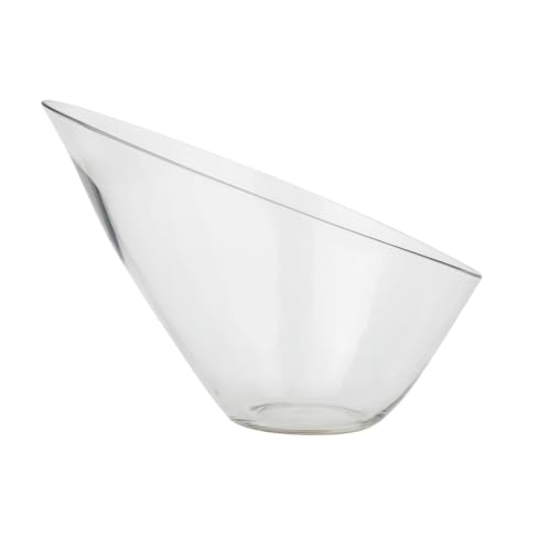 Image of KALAKRITI 21 cm Tilted Glass Flower Vase | Slanted Clear Glass Decorative Table Vase | Modern Centerpiece Flower Holder for Living Room, Bedroom, Office | Premium Transparent Floral Display Bowl