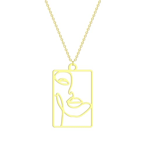 Statement collier simple et pendentif visage femme art au trait