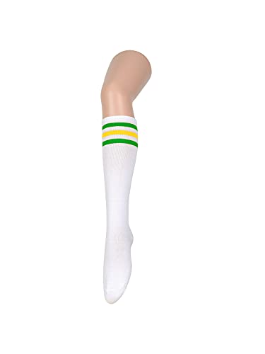 Century Star Knee High Socks For Womens Triple Stripe Tube Socks Athletic Thigh High Tights Sport Socks 1 Pack White Yellow Green One Size #TOP3