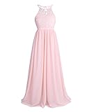 TiaoBug Blumenmädchenkleid festlich Mädchen Kleid Kinder Lange Chiffon Kleider Hochzeit Partykleid 104 116 128 140 152 164 Perlen Rosa 140