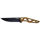 Schrade 4.5' Frontier Fixed Blade Knife with 3CR13 Steel Black Oxide Blade with Lanyard Hole and Sheath for Outdoor Survival, Camping and Everyday Tasks, Tan