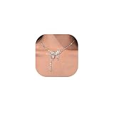 GIGB PBDK Silver Crystal Butterfly Y Collarbone Necklace for Women Fashion Adjustable Butterfly Pendant Choker Sparkle Butterfly Statement Necklace Jewelry Gift (Silver), Small