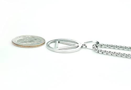 AA Necklace, 24" Box chain, Hypo Allergenic Stainless Steel Alcoholics Anonymous Sobriety Circle & Triangle Symbol Pendant and Chain4