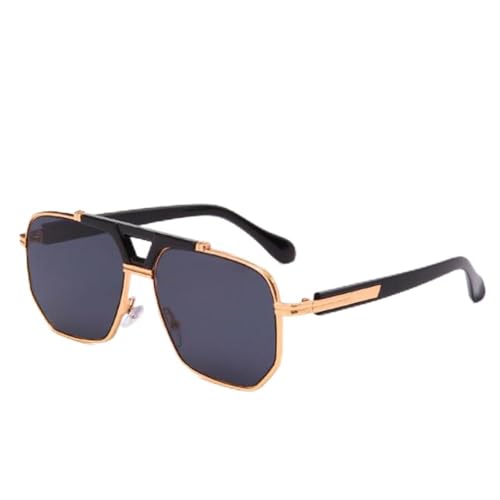Lunettes de soleil métalliques homme carrées verres noirs protection solaire UV400 luxe