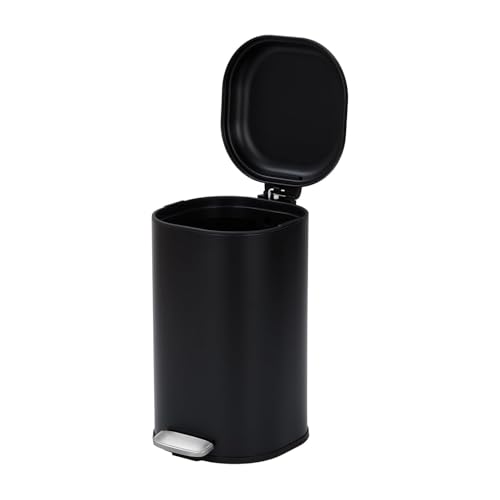 Caneca de basura negra con tapa y pedal de acero inoxidable 8 gal