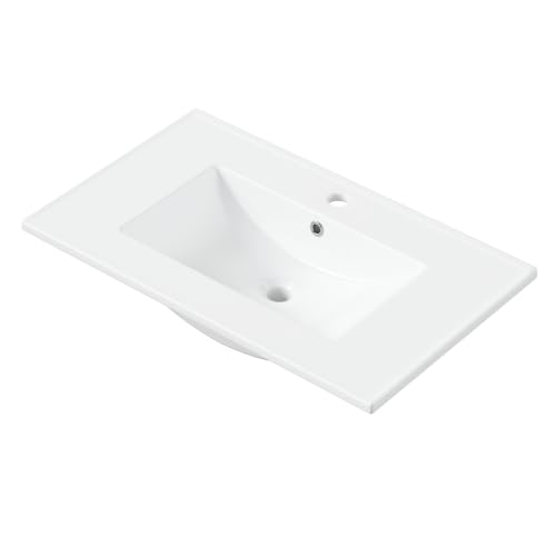 Lavabo independiente con espacio de almacenamiento varios y lavabo de cerámica Moimhear 6