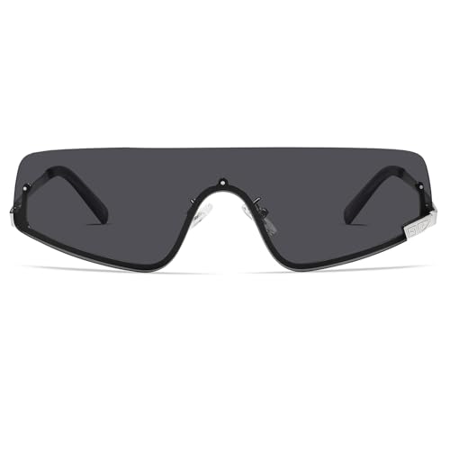 VANLINKER Rimless Mask Sunglasses for Men Women Trendy Frameless Slim Flat Top Sunglasses Futuristic Shield Shades VL9820
