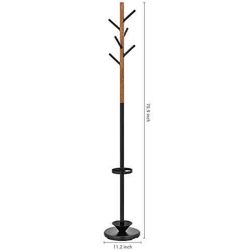 Mygift Freestanding Metal Entryway Coat Rack And Umbrella Stand With Sturdy Round Base And 6 Faux Wood Hanger Hooks #TOP3