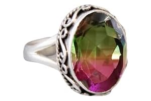 NKG Sterling Silver Multicolor Watermelon Tourmaline Ring