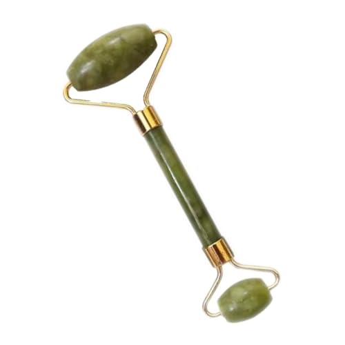 Bargain Wells Masajeador facial de piedra de cuarzo con rodillo de jade de doble cabeza, herramienta de enfriamiento verde para el cuidado de la piel para ojos, cara, cuello, ayuda a la circulación y
