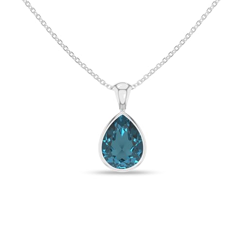 Natural London Blue Topaz Pendant Necklaces for Women in Sterling Silver/18K Yellow Gold/Rose Gold Vermeil, November Birthstone Jewelry Gifts for Her Birthday, Anniversary(Oval, Pear, Round)