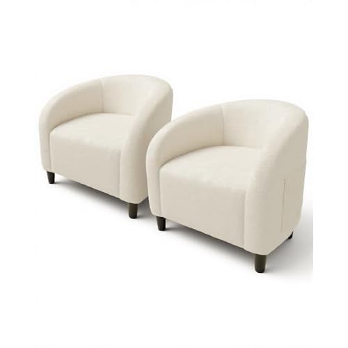 GarveeHome Accent Chair Set of 2 Living Room Chairs Boucle Barrel Chairs Round Armchairs for Bedroom Waiting Room Office Reception Chairs(Beige), Beig