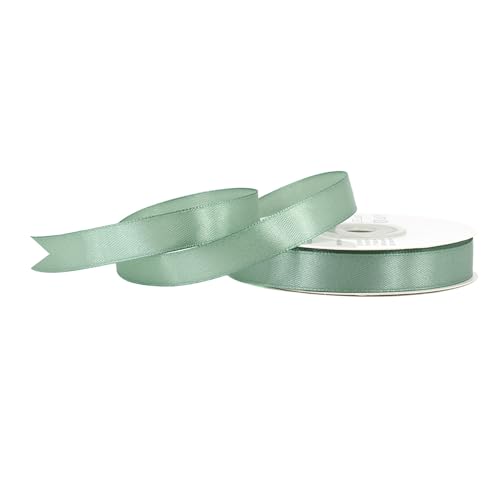 Satinband 12mm x 25m Rolle - FARBAUSWAHL in 3/6/12/18/25/38/50/75/100mm - farbecht & waschbar - Schleifenband für Hochzeit - Geschenkband zum Verpacken Dekorieren Basteln - Eukalyptus 509