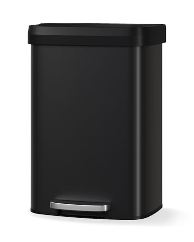 Garvee GarveeHome 21 Gal / 80 L Step-on Trash Can, Large Metal Kitchen Garbage Bin with Soft Close Lid, Rustproof Stainless Steel Trash Can, Inner Bucket Rim & Rear Handle, Black Black 21 Gallon
