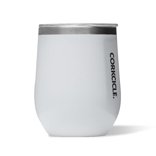 Corkcicle Stemless Wine Tumbler - Keeps Drinks Cold for 6 Hours - Triple-Insulated Stainless Steel - Non-Slip Base - Summer Drinkware Gift - Keeps Drinks Ice Cold - 12 oz - Gloss White