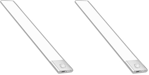 人感センサーライト 室内 充電式 LED バー ライト 足元灯 23cm 昼白色 超薄型設計 手元灯 マグネット LEDライト 配線工事不要 省エネ 長寿命 高感度 高輝度 部屋 玄関 廊下 階段 キッチン 棚 (× 2)の商品画像（Amazon）