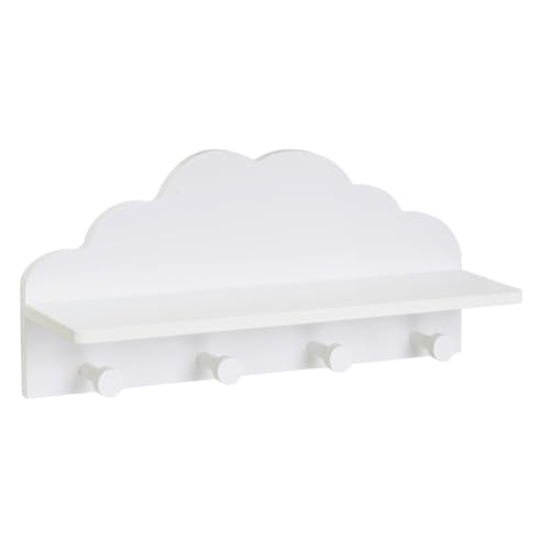 LOLAhome Perchero de Pared Infantil diseño Nube con Estante Blanco de 48 cm