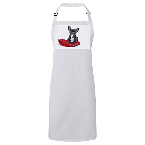 Tablier cuisine bouledogue français premium blanc petit chien mignon