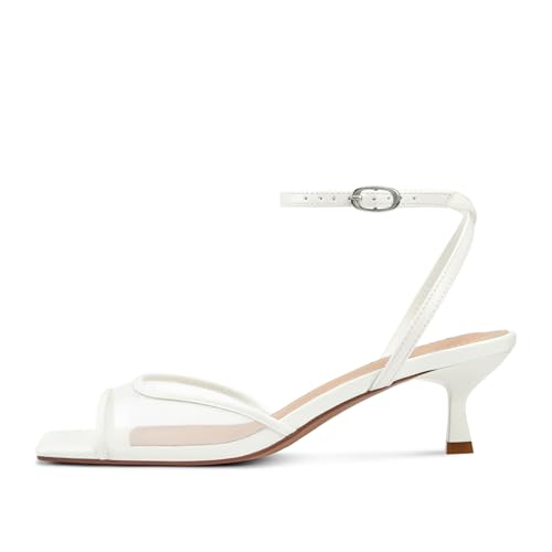 Image of ISNOM Women's Mesh Square Toe Kitten Heel Sandals Ankle Strap Dress Shoes | Kitten Heels with Mesh Upper, Square Toe, Low Heels Comfort Design, Stylish Dress Sandals for Daily Wear
