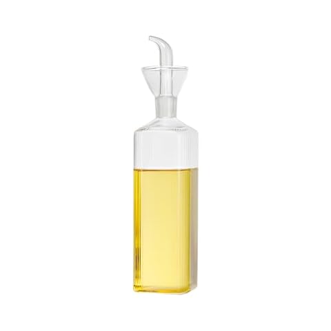 Oil Bottle Glass Olive Oil Dispenser Bottle Glass Cooking Oil Vinegar Measuring Dispenser with Spout for Kitchen and BBQ (Large, Stripes,1 Pack) Cover