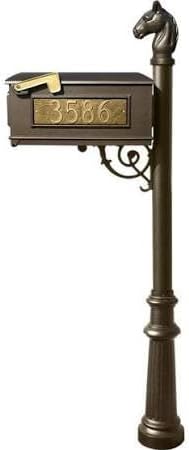 Mailbox Post System with Fluted Base & Horsehead Finial & 3 Cast Plates - Bronze