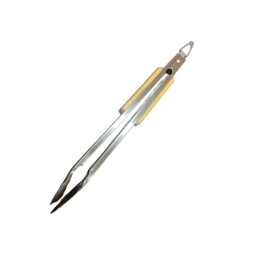 Pinzas para Barbacoa largas de 42cm, Pinzas Cocina de Acero Inoxidable con Mango de Madera Resistente al Calor y Agarre para Colgar, facil de Lavar, Ideal para parriladas