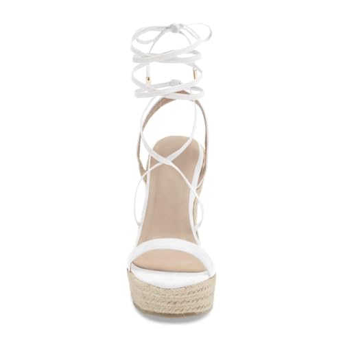 Image of Coutgo Women's Espadrille Wedges Lace Up Platform Ankle Cross Strap Slingback Summer Dress Sandals