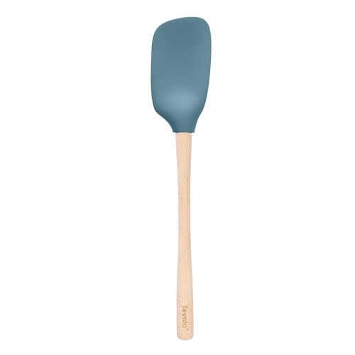 Tovolo Silicone Spoonula Silicone Spoon Spatula with Wooden Handle for Cooking Mixing Baking, Large Heat Resistant Multifunction Spatula Cooking Spoon Wood Handle Kitchen Utensil, Blue Slate