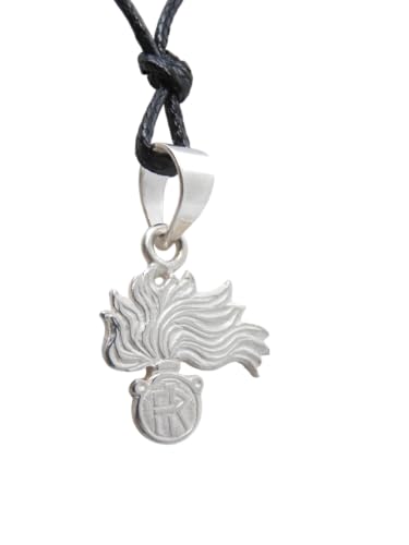 Argento 925 Fiamma dell\' Arma dei Carabinieri : Ciondolo in Argento 925 - Fiamma misura piccola - pendente con girocollo in cordoncino