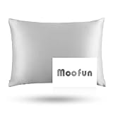 MOOFUN Double Sided Silk Pillowcase- Queen 20 * 30 inches, 22 Momme 100% 6A High-Grade Pure Mulberry Silk reducing Wrinkles Smooth Hair Skin Anti-BedHead Anti-Aging Machine Washable-Silver Grey