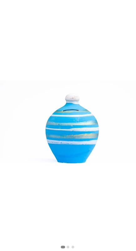 Keshika Clay Made Round Shape Piggy Money Bank Terracotta Clay Coin Bank/mitti gullak/Coin Box Gift for Kids (Sky Blue Lineing, Pack of 1) (B0CF92W7YR) Amazon Price History, Amazon Price Tracker