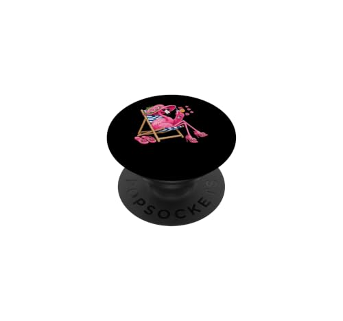 Flamingo Pink Palm Tree Tropical Beach Summer Vacation Funny PopSockets PopGrip Adhésif