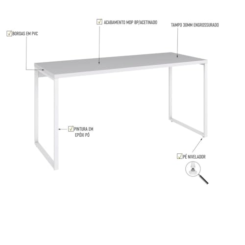Mesa Kuadra Office 150X60X75cm Branco Chess/Est.Branca