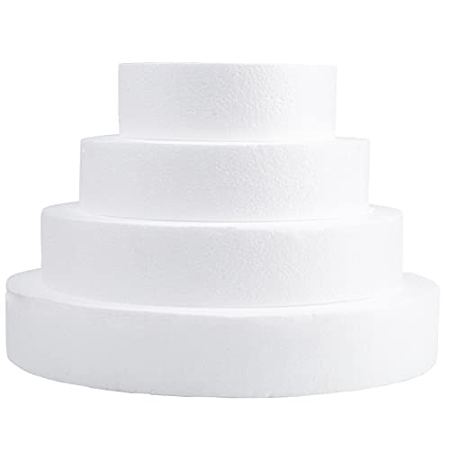Hedume Set of 4 Round Cake Dummy, 4 Sizes Foam Dummies, 6-12 Inches for Decorating and Wedding Display