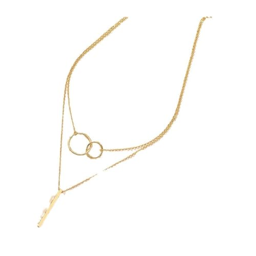 OSCCI Gold Geometric Double Layered Y Pendant Necklace for Women