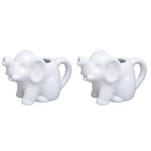 HIC Kitchen Mini Elephant Creamer Set with Handle, Fine White Porcelain, 2-Ounce, Set of 2