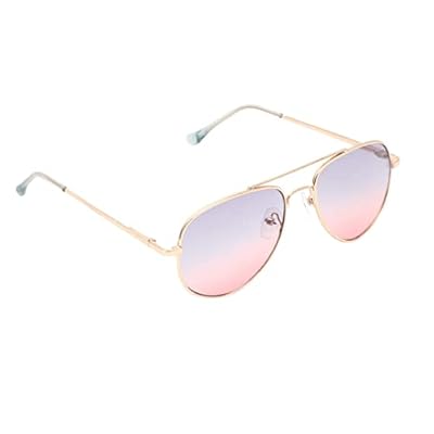 SPIKY Unisex Kids Aviator Sunglass With Protective Case Gold Frame Blue & Pink Lens, Free Size - (Pack of 1)