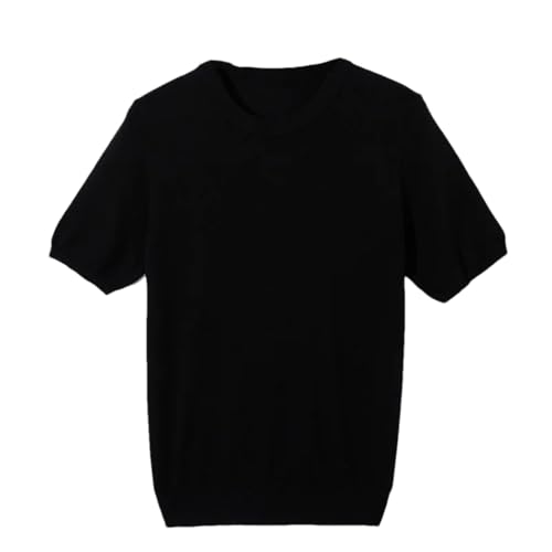 Men's Summer Wool Knitted Short-Sleeved Thin Solid Color O-Neck Loose Breathable Sweater