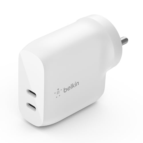 Belkin 40W (20W + 20W) Two Ports USB -C PD Wall Charger | Fast Charging for iPhone 17, Air, Pro, Pro Max, Samsung Galaxy S25, Google Pixel 10, iPad, AirPods, & More | 2 Years Warranty, White