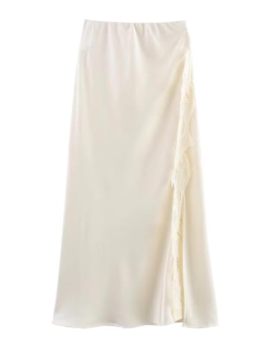 Summer Solid Color Lace Patchwork Mid-Calf Versatile Half Skirt