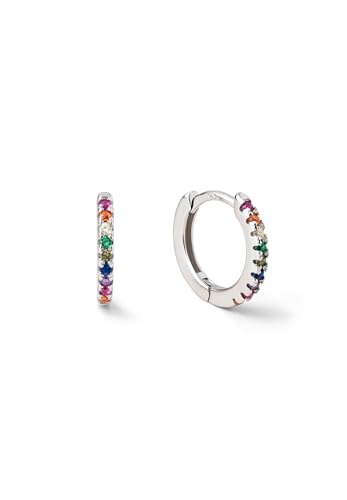 SINGULARU - Pendientes Aro Colors. Plata de Ley Acabado en Baño en Rodio y Circonitas. Cierre congo. Joyas para Mujer