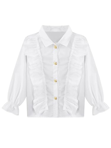 ACSUSS Girls Round Neck White Blouse Long Sleeve Button Down Shirts Tops for Kids Cute Ruffled School Uniform3