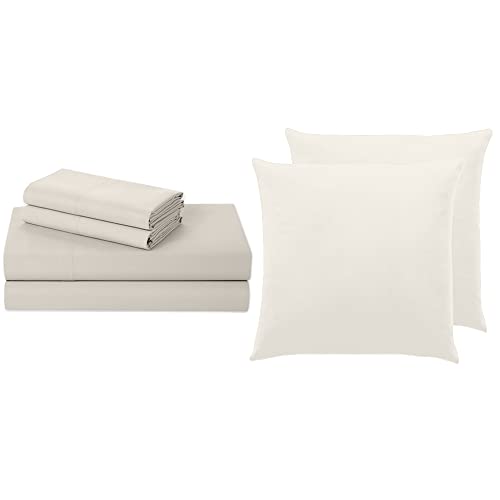 Lalaloom Bed Sheets 3 Piece Set And Velvet Throw Pillow Covers Set Of 2, Bed Sheet Size Twin In Cream, Breathable Microfiber, Throw Pillowcases Size 16X16 In Cream, 2 Item Bundle #TOP8