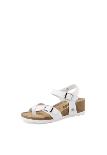 QUEEN HELENA Tongs compensées confortables avec sangle pour femme X32-205, blanc, 38 EU