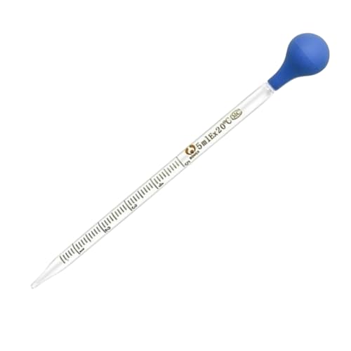 Multipurpose Glass Pipettes Droppers, 5ml Graduated, Blue Rubber Head, Straight-Tip Calibrated Thick Glass to Transfer Fluid, Liquids, Essential Oils, Accurate Easy Dose & Measurement - 8