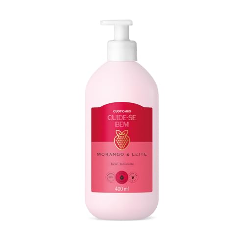 O Boticário Cuide-se Bem Fresa y Leche Loción Corporal I Crema Hidratante Corporal Perfumada Mujer 48 Horas de Hidratación Vegan, 400ml