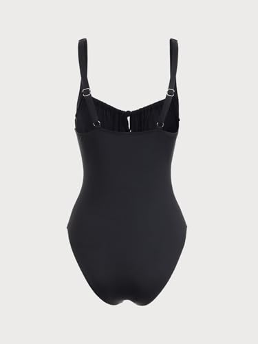 NYXMARE Orinvelas Women's High Cut One Piece Swimsuit Tie Front Square Neck Bathing Suit Black — view 6