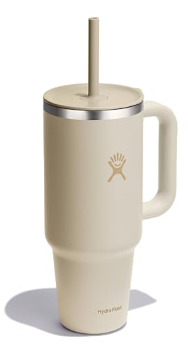 Image of Hydro Flask Travel Tumbler with Handle, Lid and Straw - Insulated Stainless Steel in 40 Oz Coconut Cream