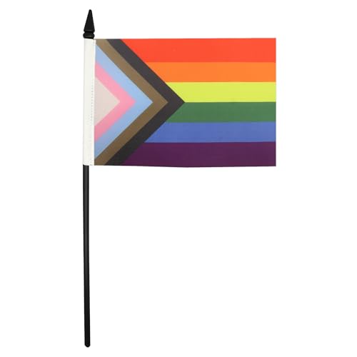 AZ FLAG - LGBT Tischflagge, Regenbogen, Einschlug, 21 x 14 cm – kleine Pride-Flagge, 100% Polyester, mit 25 cm Fahne und Sockel aus schwarzem Kunststoff